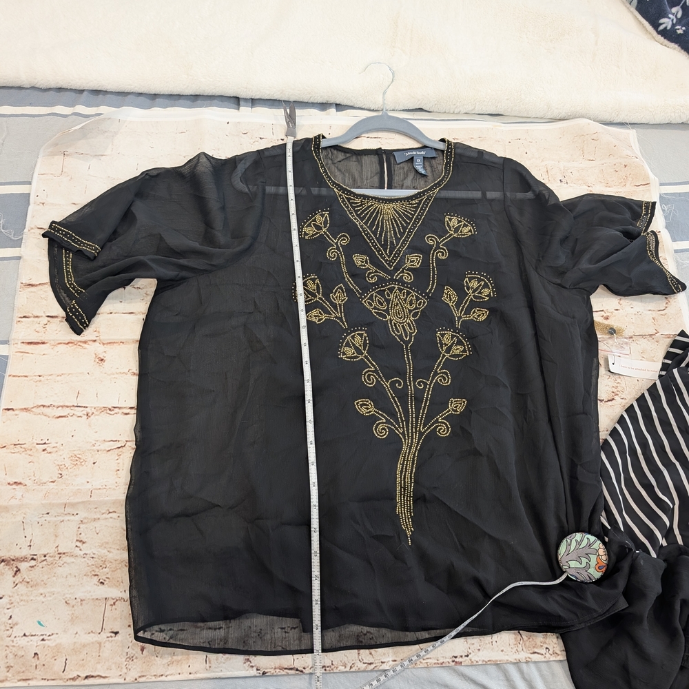 🎉 SALE 🎉NWT Modcloth Black Sheer Blouse with Gold Bead Embroidery - Picture 11 of 12
